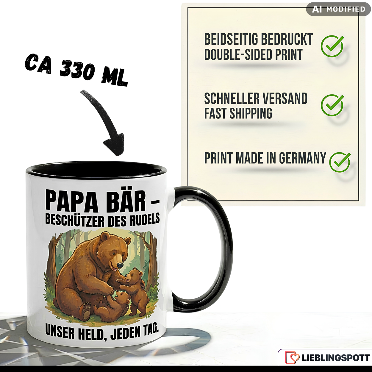 Papa Bär Tasse Spruch Vatertag Geschenk Grüner Becher 330ml