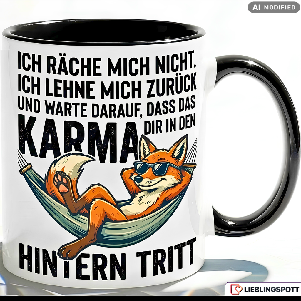Fuchs Tasse Spruch Karma Büro Geschenk Kollege Oranger Becher 330ml