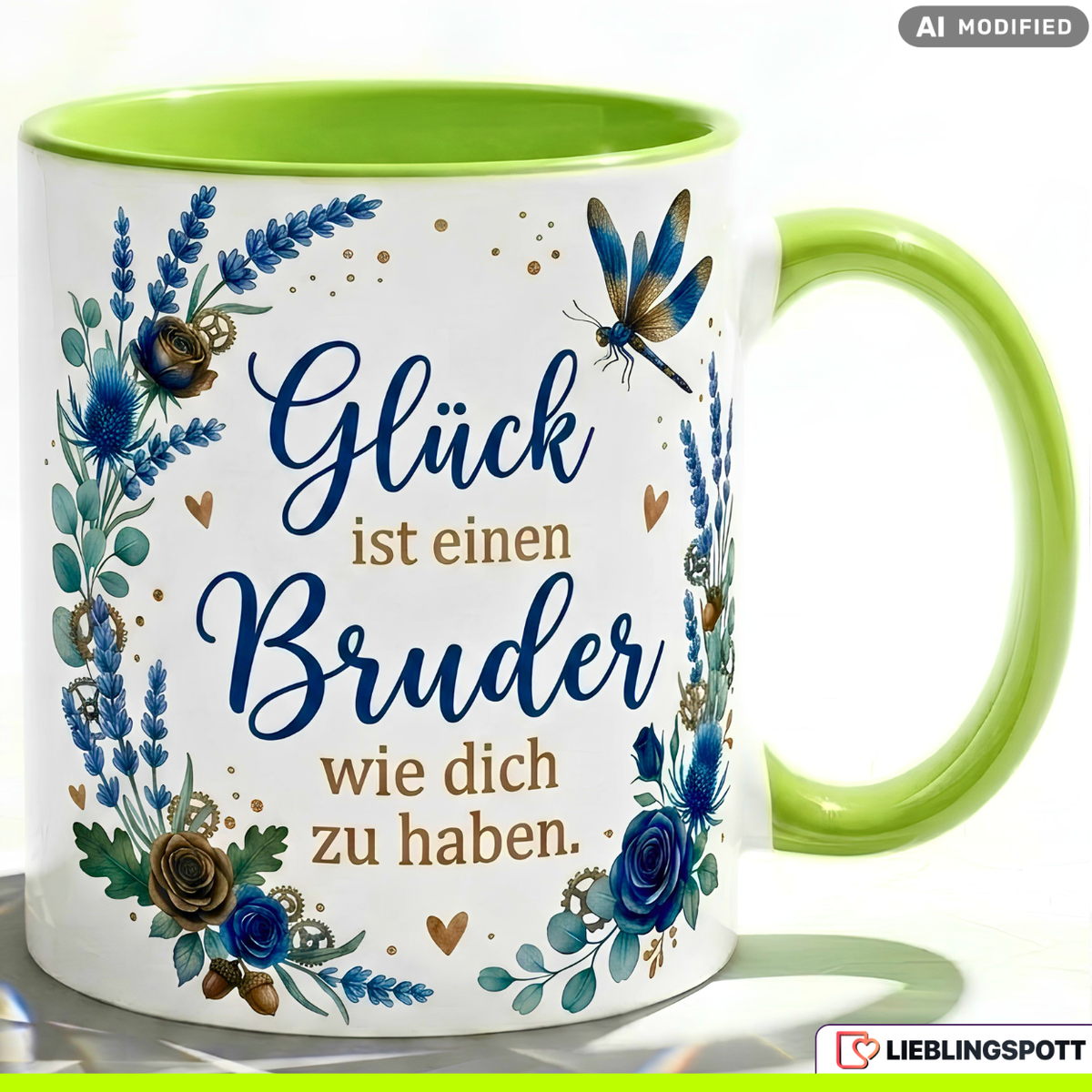 Bruder Tasse Spruch Glück Geschenk Danke Geburtstag Blau Becher 330ml