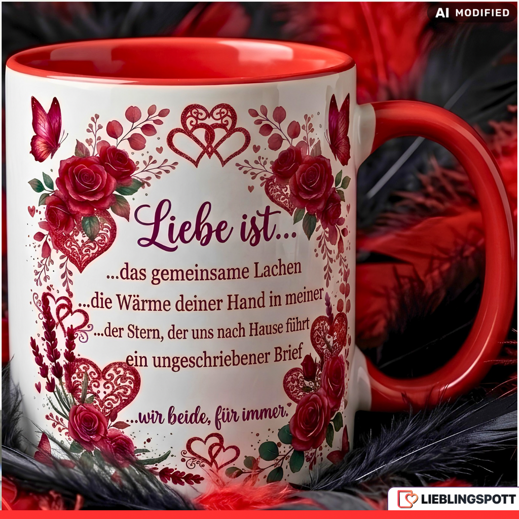 Liebe Tasse Spruch Herzen Geschenk Jahrestag Valentinstag Rot Becher 330ml