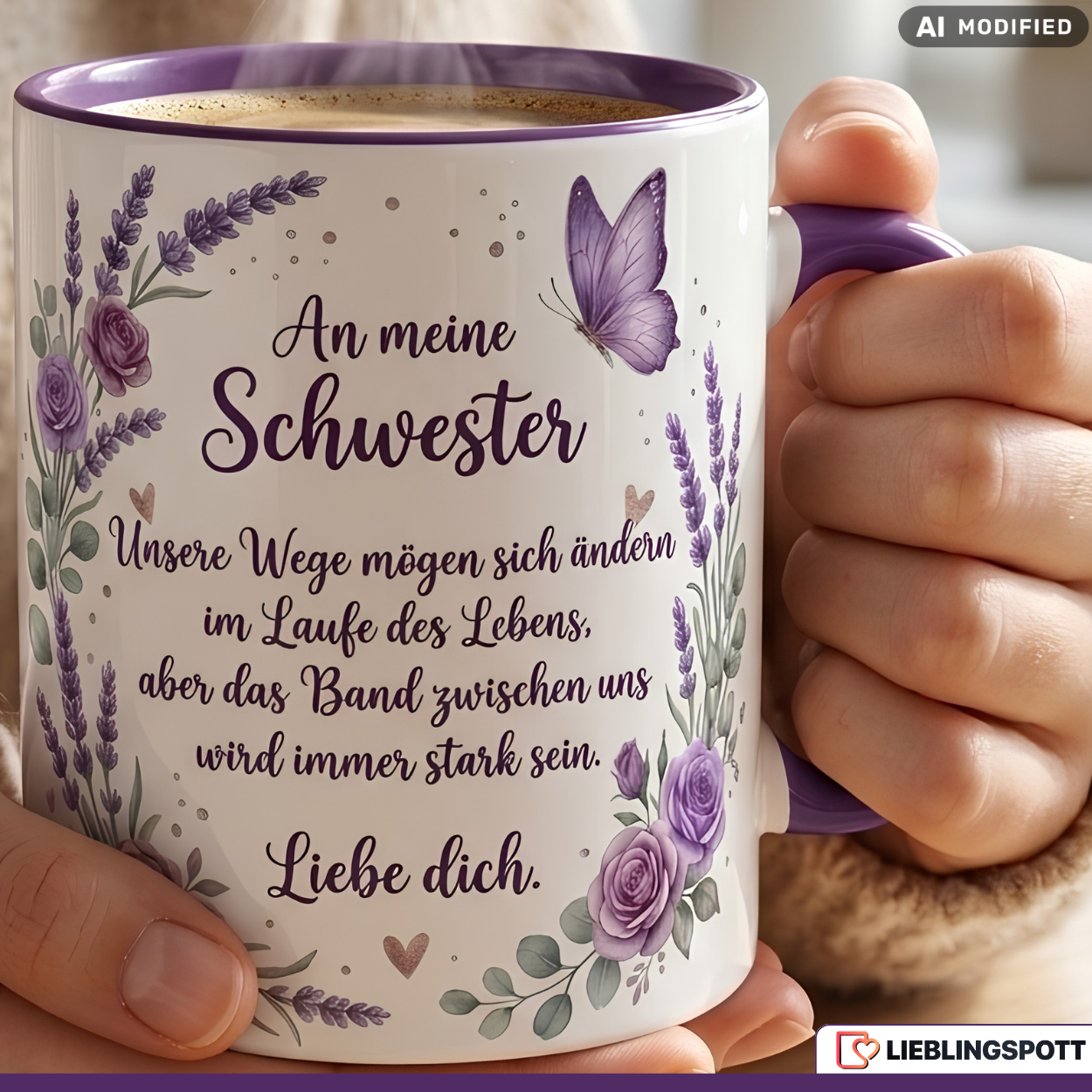 Schwester Tasse Spruch Wege Geschenk Danke Geburtstag Lila Kaffeetasse 330ml