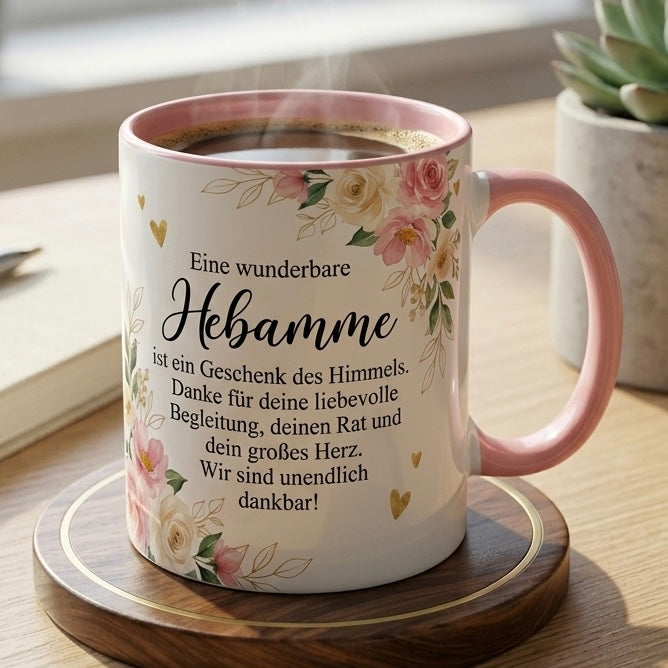 Hebamme Tasse mit Spruch Eine wunderbare Hebamme ist ein Geschenk des Himmels – Danke für deine Begleitung Abschiedsgeschenk Geburt Wochenbett Schwangerschaft – Keramik Becher 330ml