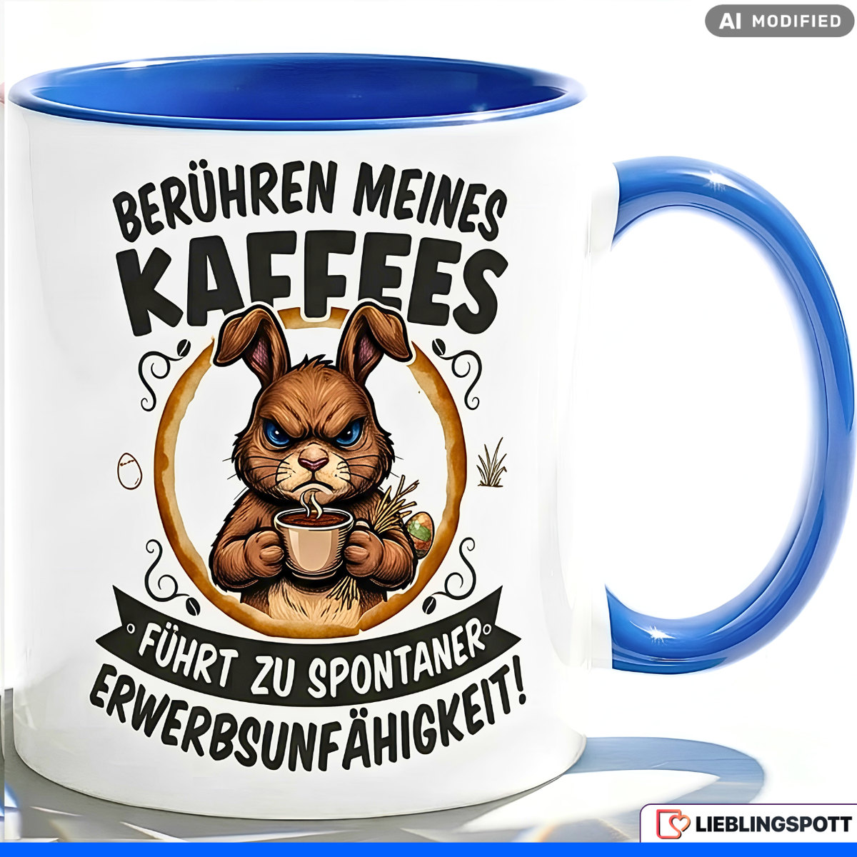 Lustige Hase Tasse Spruch Berühren meines Kaffees führt zu spontaner Erwerbsunfähigkeit – Witzige Kaffeetasse Büro Arbeit Job Humor Morgenmuffel – Geschenk Kollegen – Keramik Becher 330ml