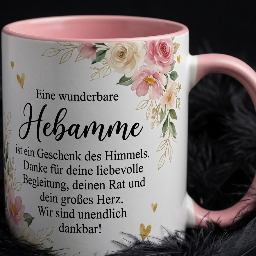 Hebamme Tasse mit Spruch Eine wunderbare Hebamme ist ein Geschenk des Himmels – Danke für deine Begleitung Abschiedsgeschenk Geburt Wochenbett Schwangerschaft – Keramik Becher 330ml