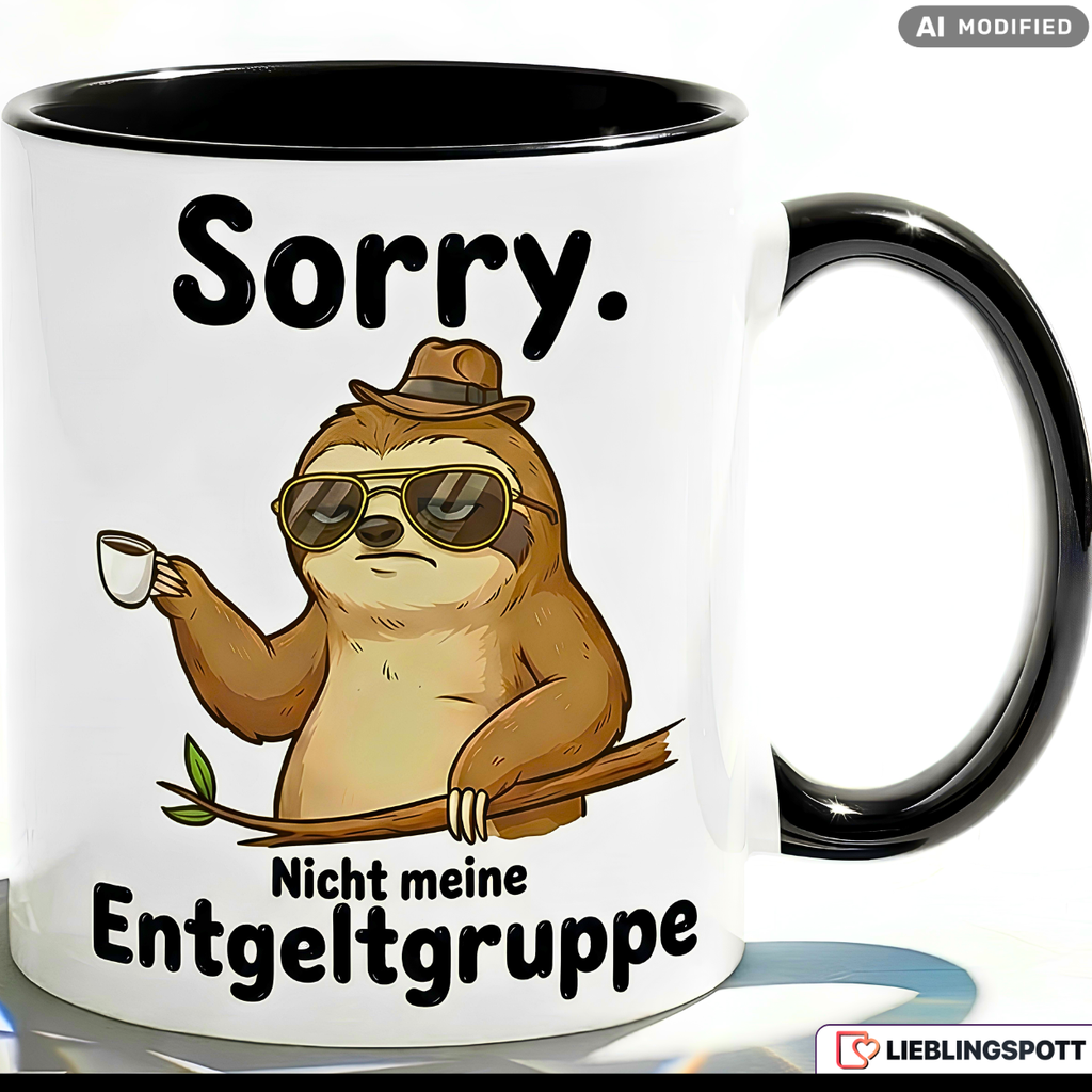 Lustige Faultier Tasse Spruch Sorry Nicht meine Entgeltgruppe – Witzige Kaffeetasse Büro Arbeit Job Humor – Geschenk Kollegen Chef Öffentlicher Dienst TVöD Beamte – Keramik Becher 330ml