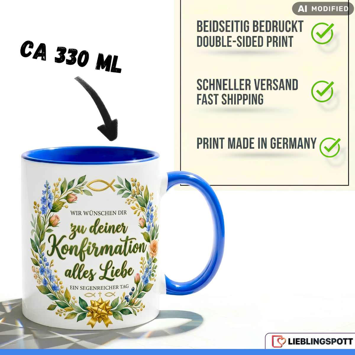 Konfirmation Tasse Spruch Geschenk alles Liebe Blauer Becher 330ml (Kopie)