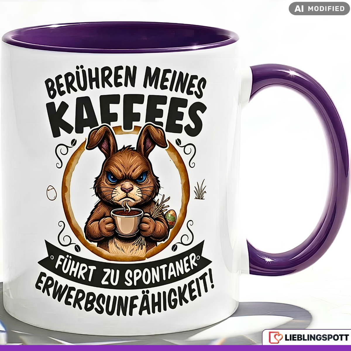 Lustige Hase Tasse Spruch Berühren meines Kaffees führt zu spontaner Erwerbsunfähigkeit – Witzige Kaffeetasse Büro Arbeit Job Humor Morgenmuffel – Geschenk Kollegen – Keramik Becher 330ml
