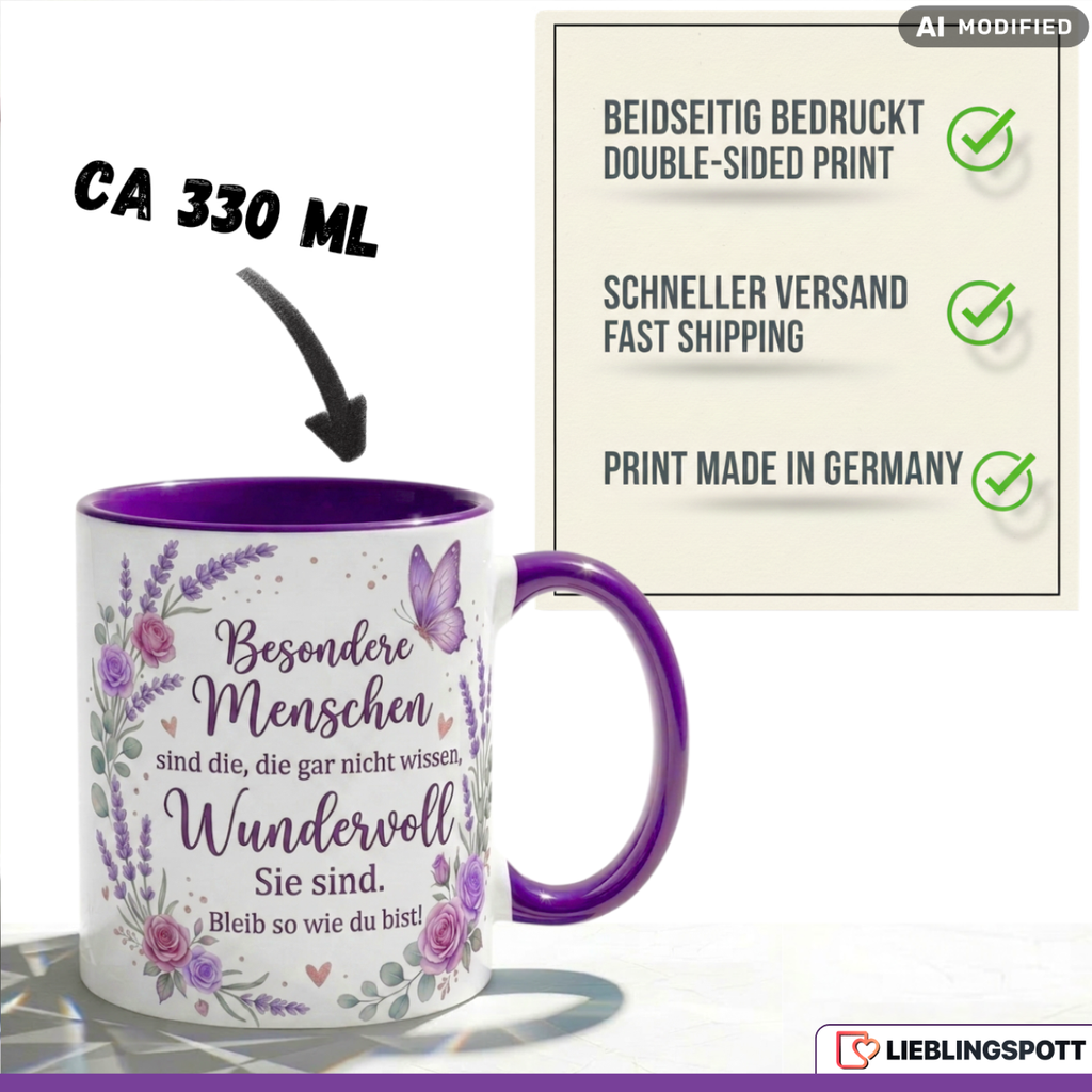 Besondere Menschen Tasse Spruch Wundervoll Geschenk Lila Becher 330ml
