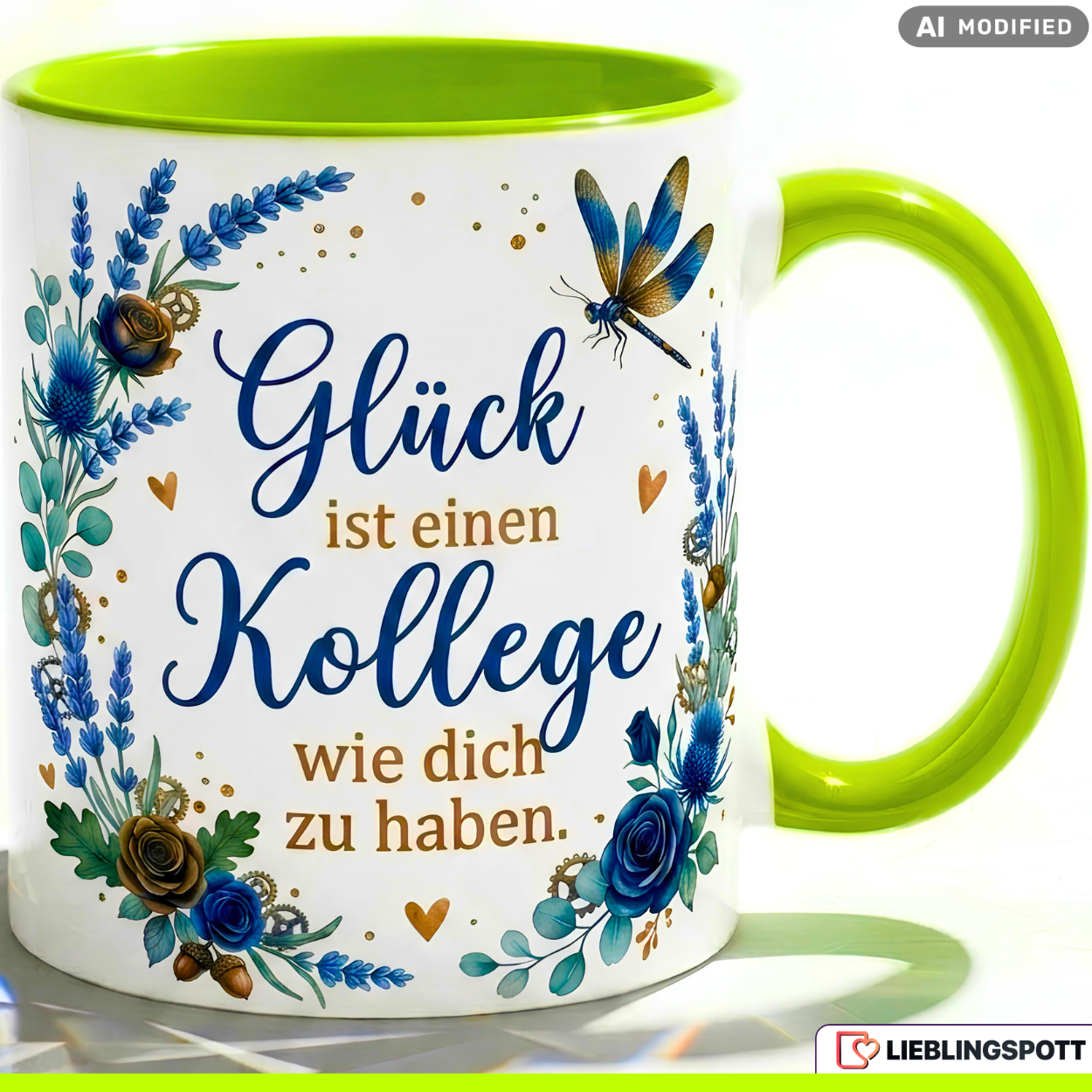 Kollege Tasse Spruch Glück Geschenk Abschied Danke Büro Blau Becher 330ml