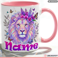 Löwe Tasse Name personalisiert Geschenk Mädchen Lila Becher 330ml