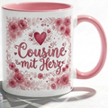 Cousine Tasse Spruch Cousine mit Herz – Geschenk für Cousinen Geburtstag Danke Weihnachten Familie – Kaffeetasse Blumen Rosen – Keramik Becher 330ml