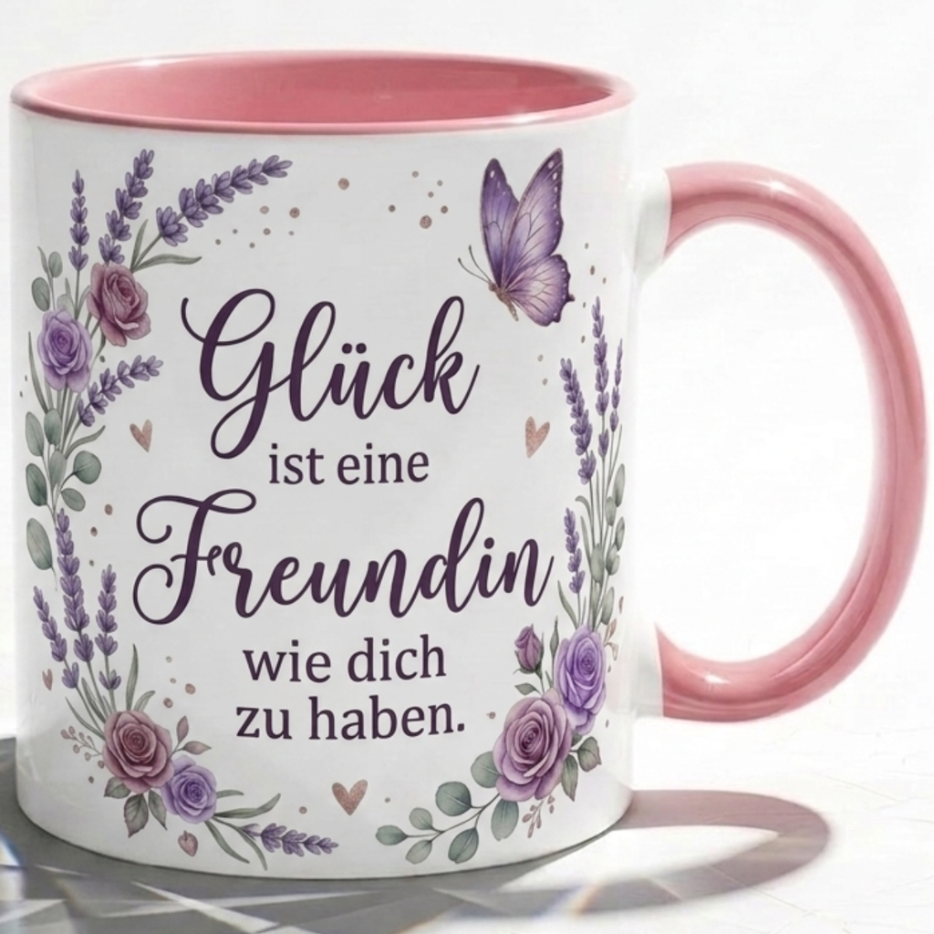 Freundin Tasse Spruch Glück ist eine Freundin wie dich zu haben – Geschenk für beste Freundin Geburtstag Danke Weihnachten Abschied – Kaffeetasse Lavendel – Becher Weiß Lila 330ml