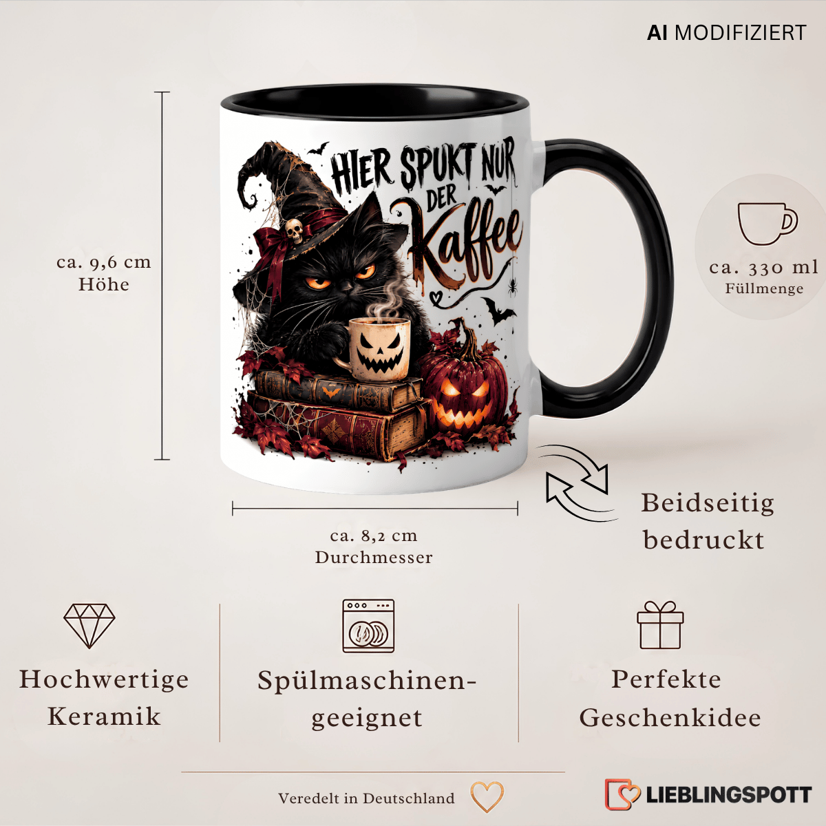 Halloween Tasse „Hier spukt nur der Kaffee“ – Keramik ca. 330 ml