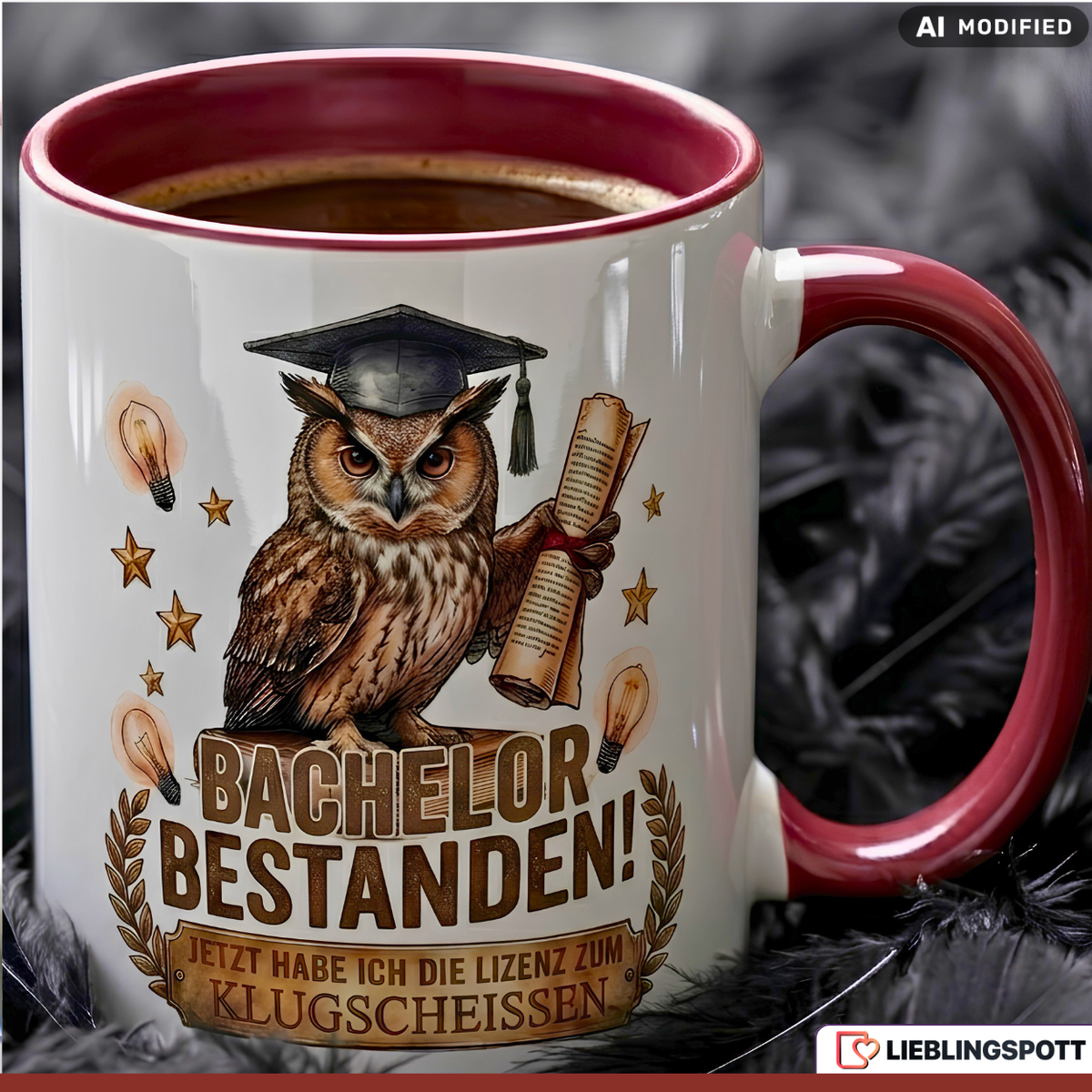 Bachelor Tasse Spruch Bestanden Geschenk Abschluss Schwarz Becher 330ml