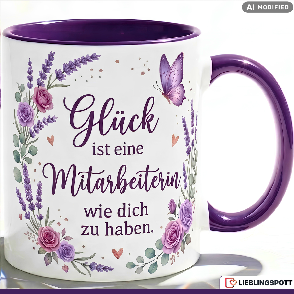 Mitarbeiterin Tasse Spruch Büro Geschenk Kollegin Lila Becher 330ml