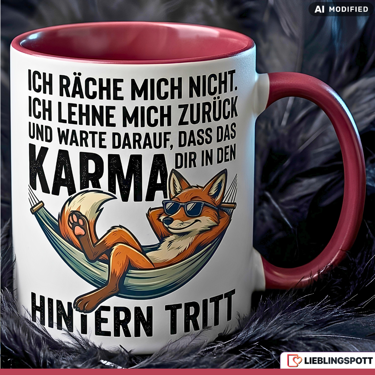Fuchs Tasse Spruch Karma Büro Geschenk Kollege Oranger Becher 330ml