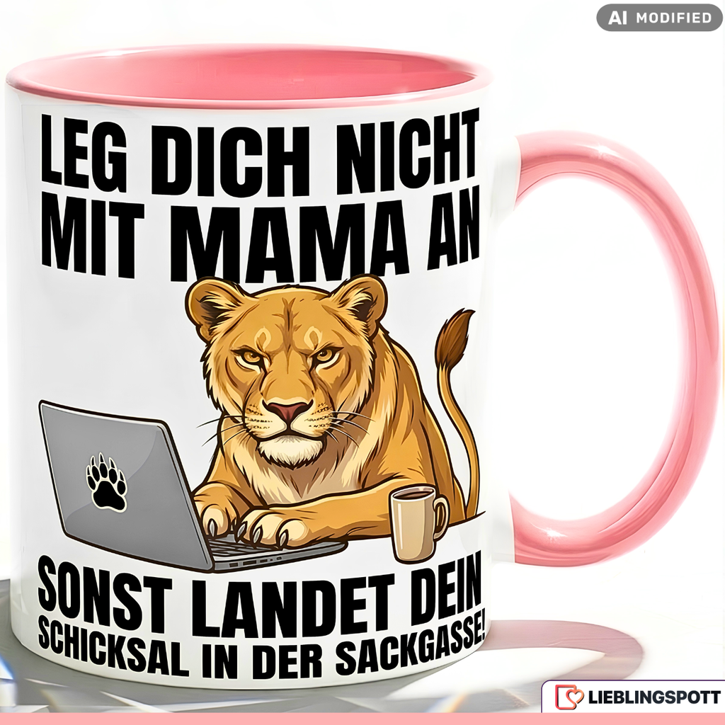Löwin Tasse Spruch Mama Büro Muttertag Geschenk Gelber Becher 330ml