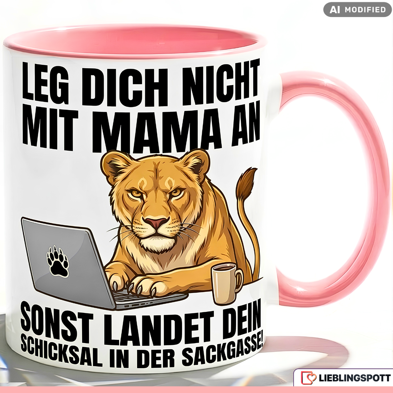 Löwin Tasse Spruch Mama Büro Muttertag Geschenk Gelber Becher 330ml
