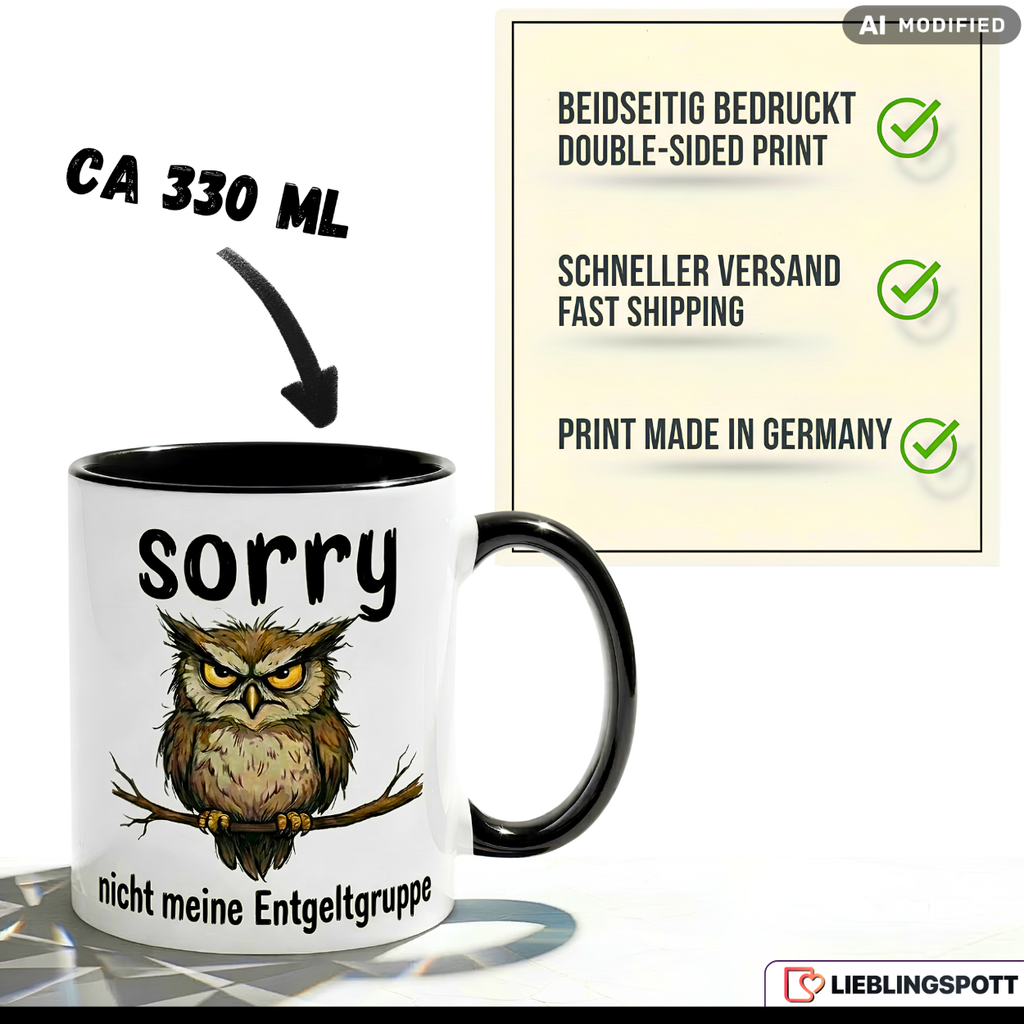 Eule Tasse Spruch Entgeltgruppe Büro Geschenk Lila Becher 330ml