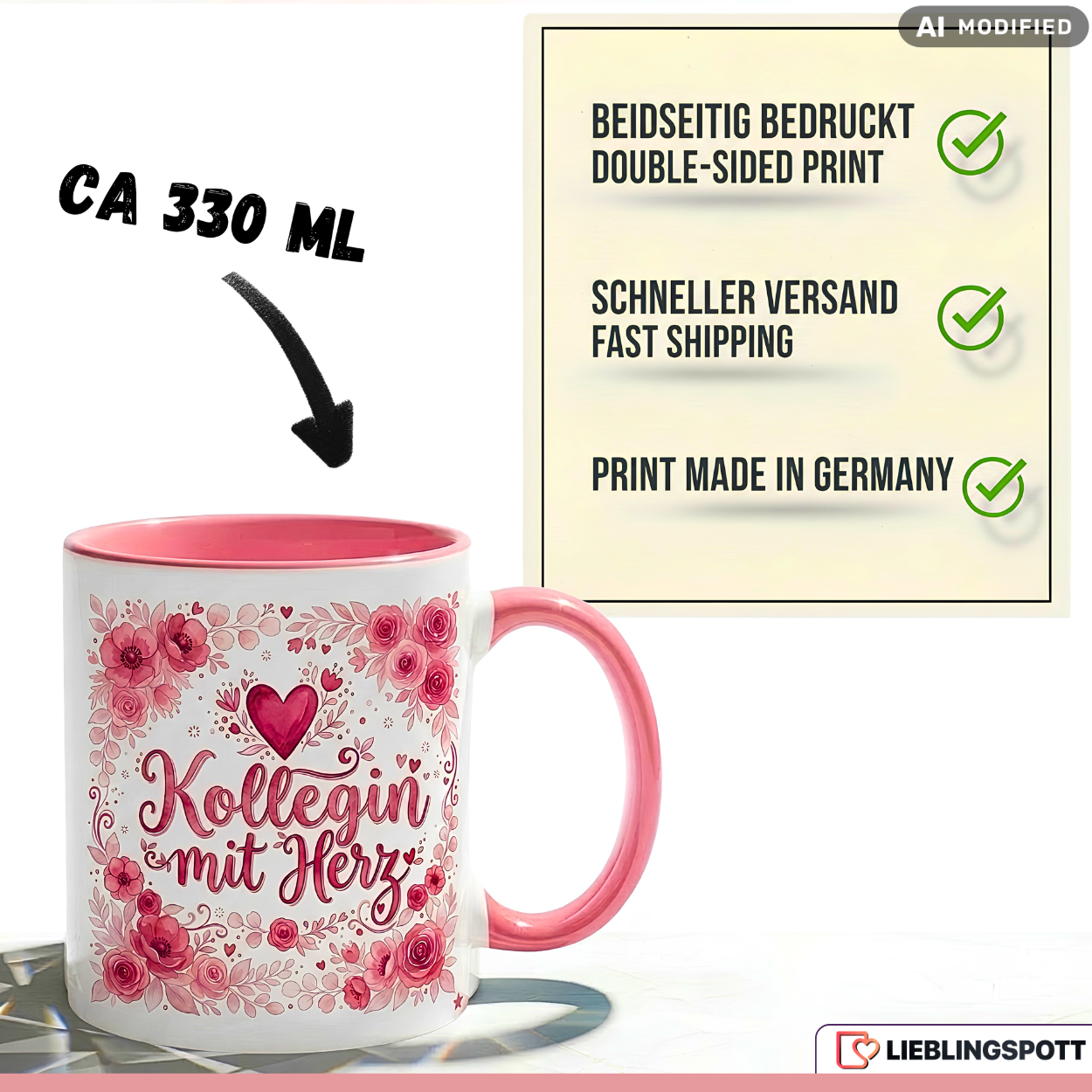 Kollegin Tasse mit Herz Spruch Geschenk Geburtstag Rosa Becher 330ml
