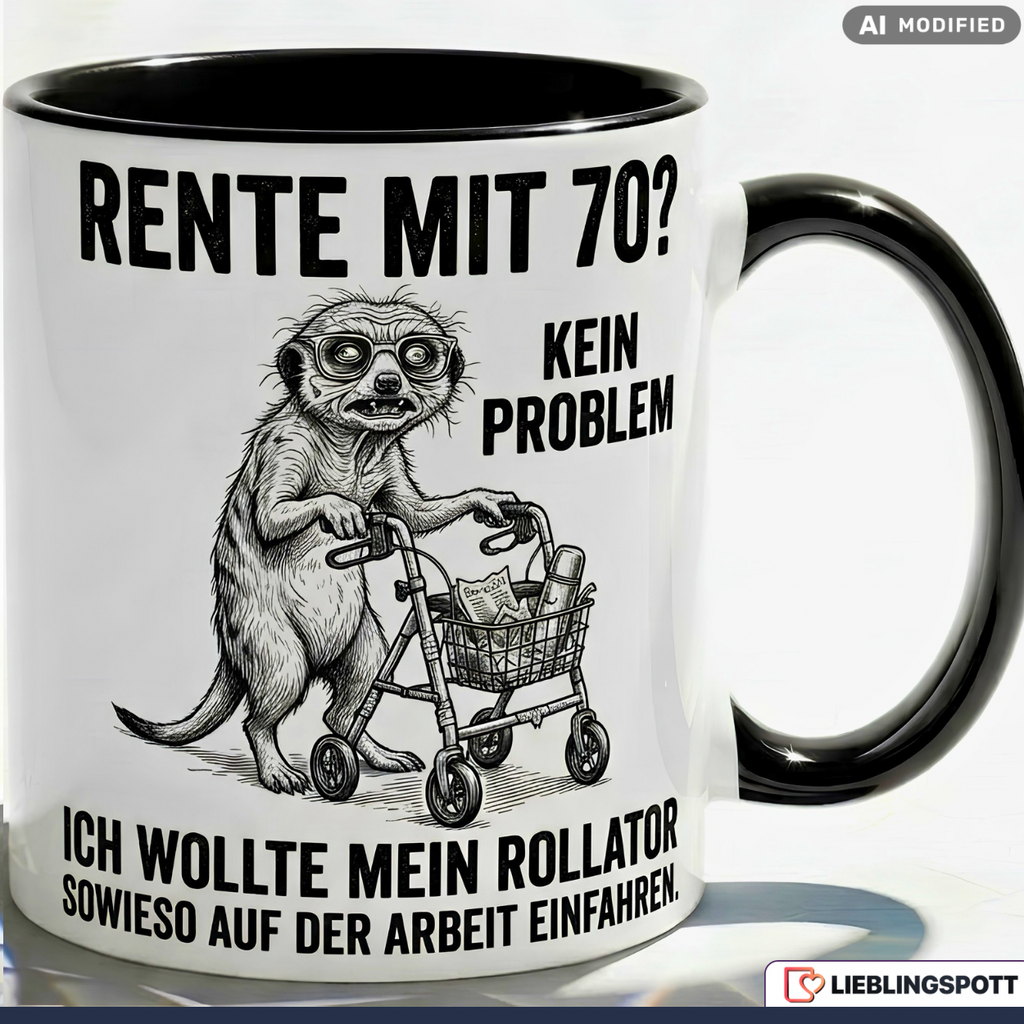 Rente Tasse Lustig Spruch Erdmännchen Rollator Geschenk Arbeit Becher 330ml