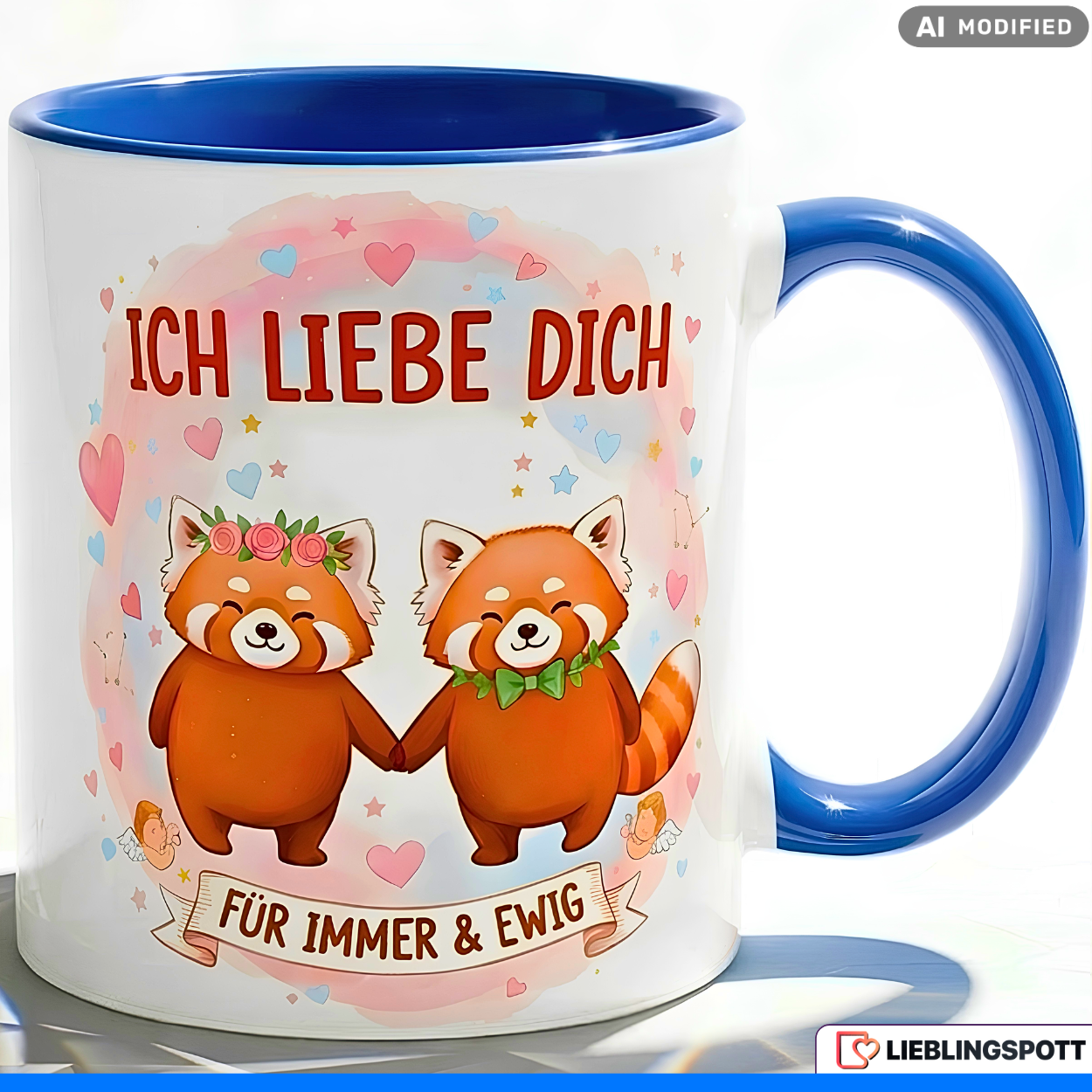 Red Panda Mug Saying I love you Gift Pink Mug 330ml