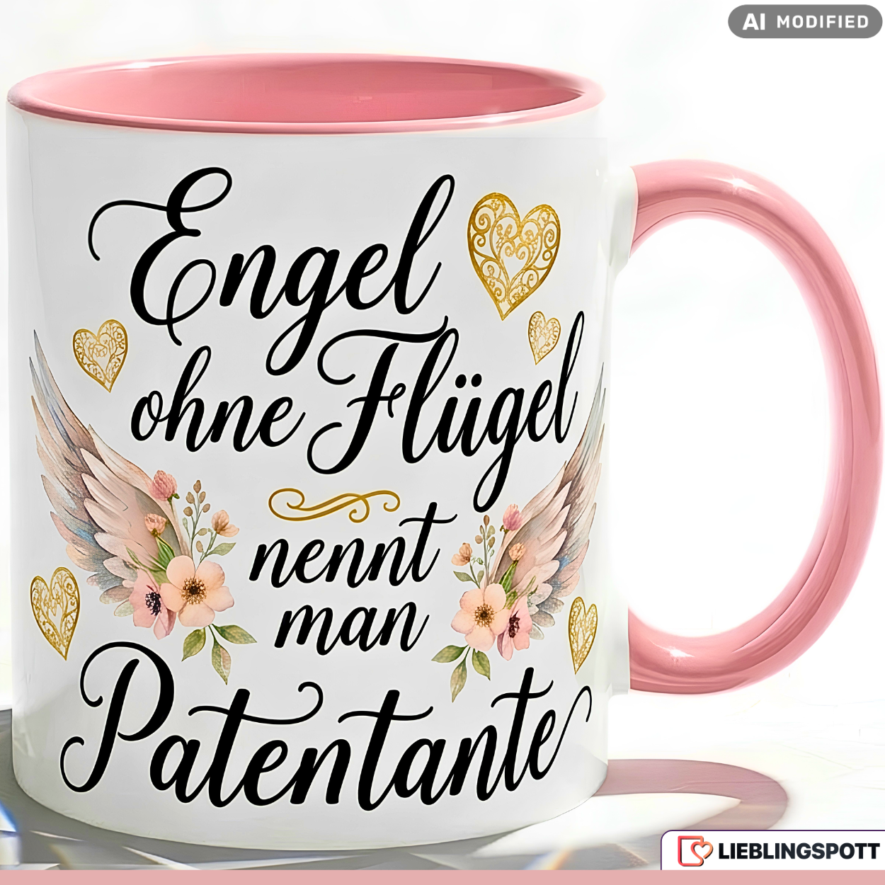 Patentante Tasse Spruch Engel ohne Flügel Geschenk Rosa Becher 330ml