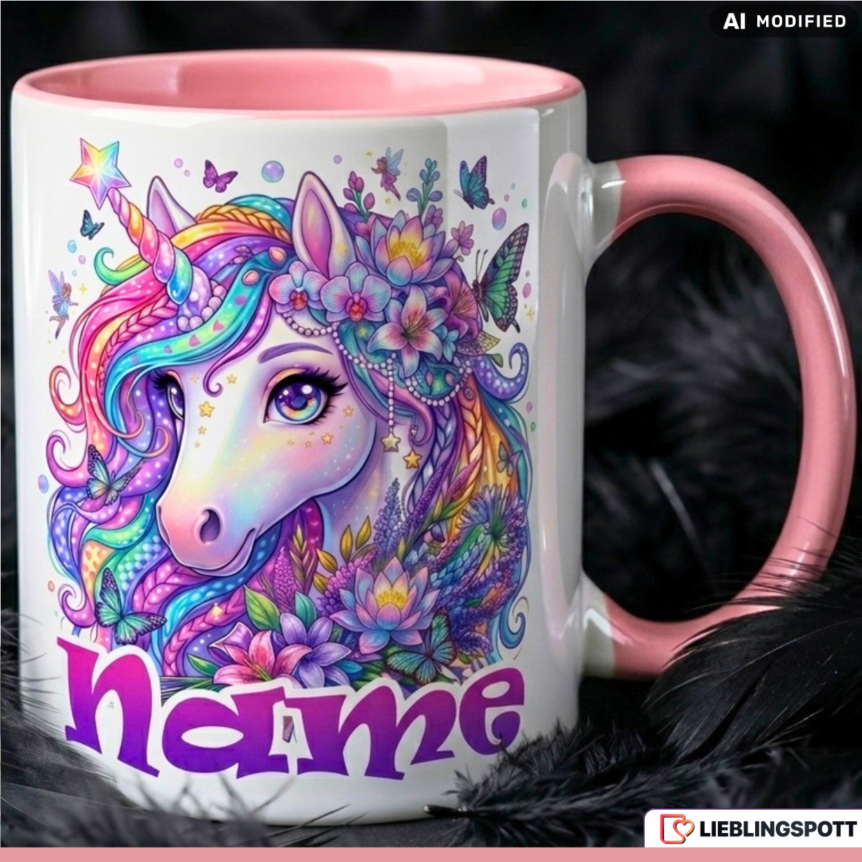Einhorn Tasse Name personalisiert Geschenk Mädchen Rosa Becher 330ml