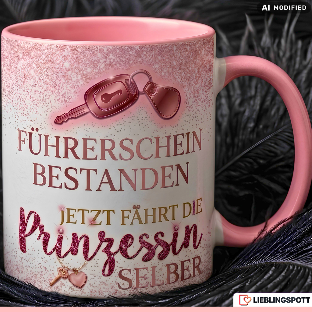 Führerschein Tasse Prinzessin Spruch Geschenk bestanden Rosa Becher 330ml