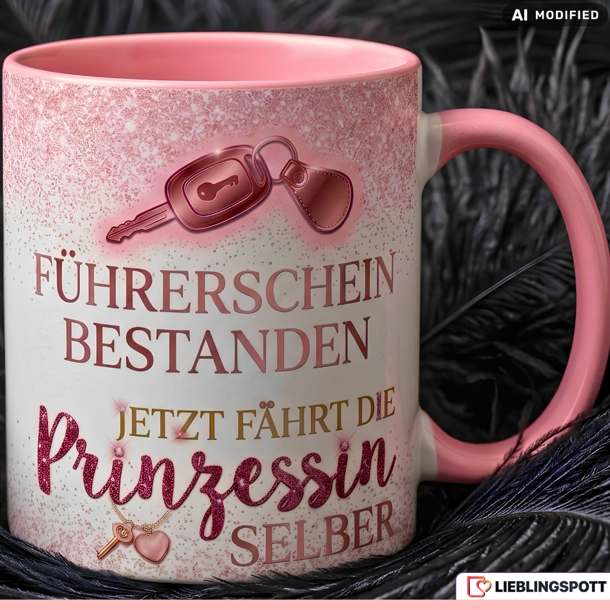 Führerschein Tasse Prinzessin Spruch Geschenk bestanden Rosa Becher 330ml
