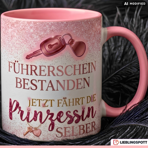 Führerschein Tasse Prinzessin Spruch Geschenk bestanden Rosa Becher 330ml