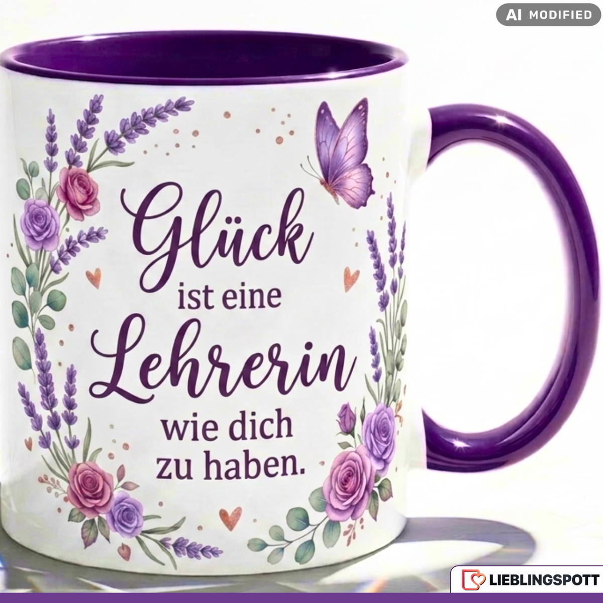 Lehrerin Tasse Spruch Dankeschön Geschenk Lila Becher 330ml