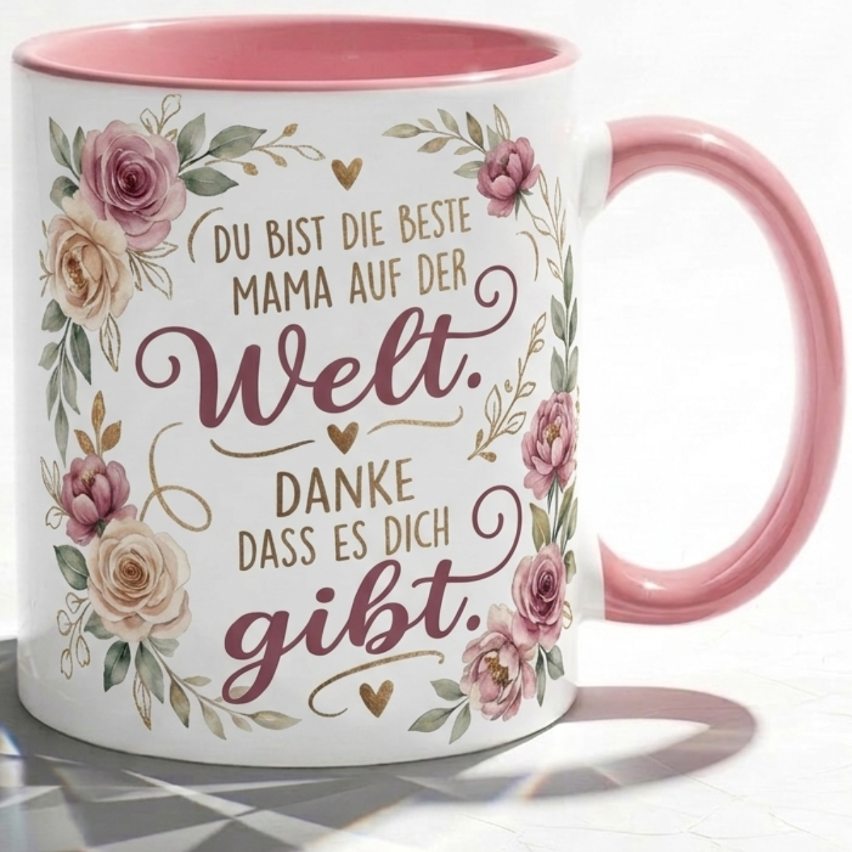 Mama Tasse Spruch Du bist die beste Mama auf der Welt Danke dass es dich gibt – Geschenk für Mutter Muttertag Geburtstag Weihnachten – Kaffeetasse Blumen – Keramik Becher 330ml