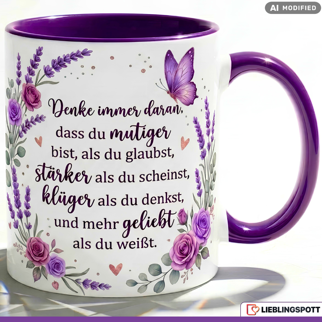 Mut Tasse Spruch Motivation Geschenk Geburtstag Lila Kaffeetasse 330ml