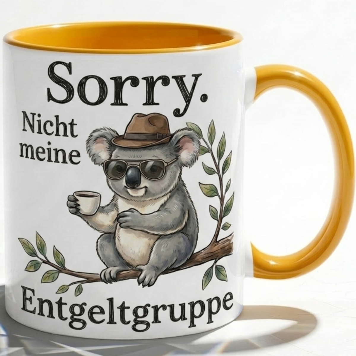 Lustige Koala Tasse Spruch Sorry Nicht meine Entgeltgruppe – Witzige Kaffeetasse Büro Arbeit Job Humor – Geschenk Kollegen Chef Öffentlicher Dienst TVöD Beamte – Keramik Becher 330ml
