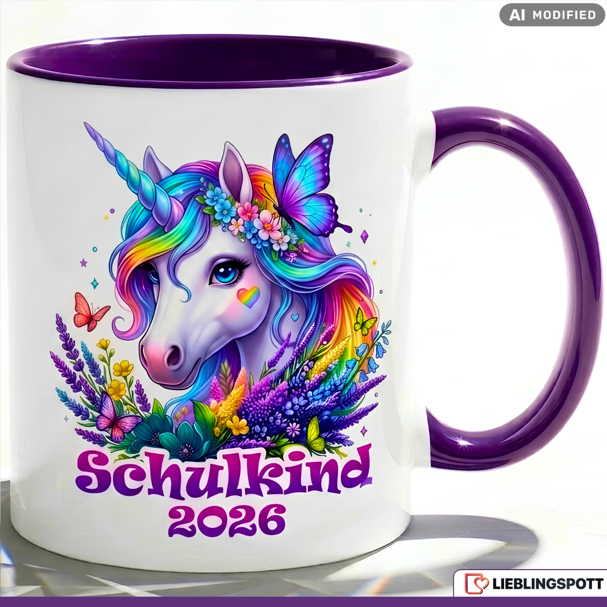 Schulkind Tasse Einhorn Geschenk Einschulung 2026 Lila Becher 330ml