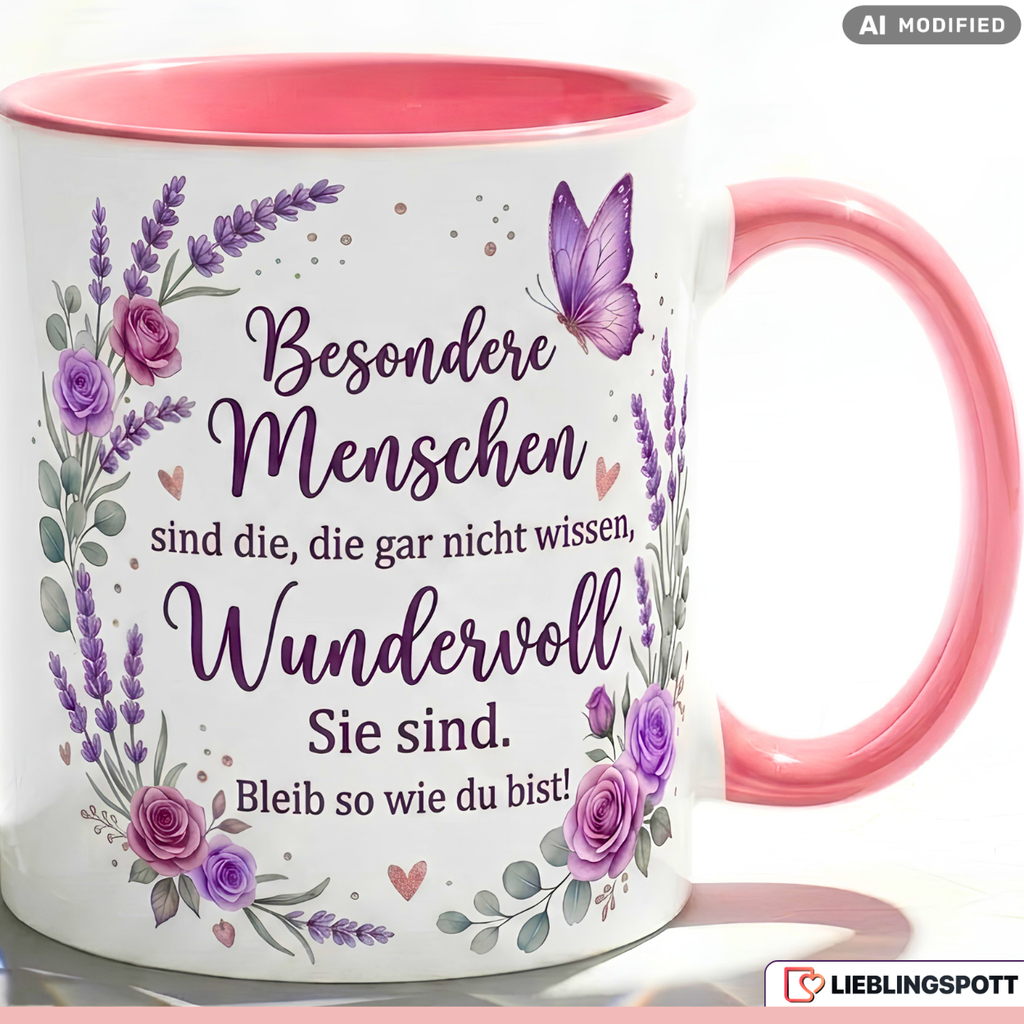 Besondere Menschen Tasse Spruch Wundervoll Geschenk Lila Becher 330ml