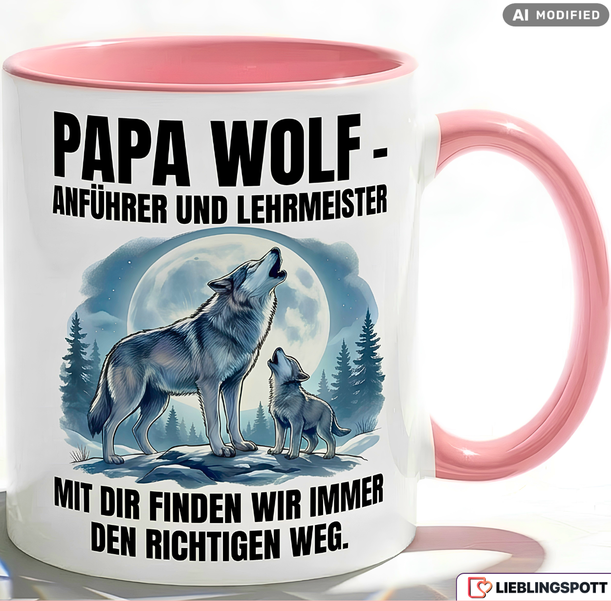 Papa Wolf Mug Saying Father's Day Gift Blue Mug 330ml
