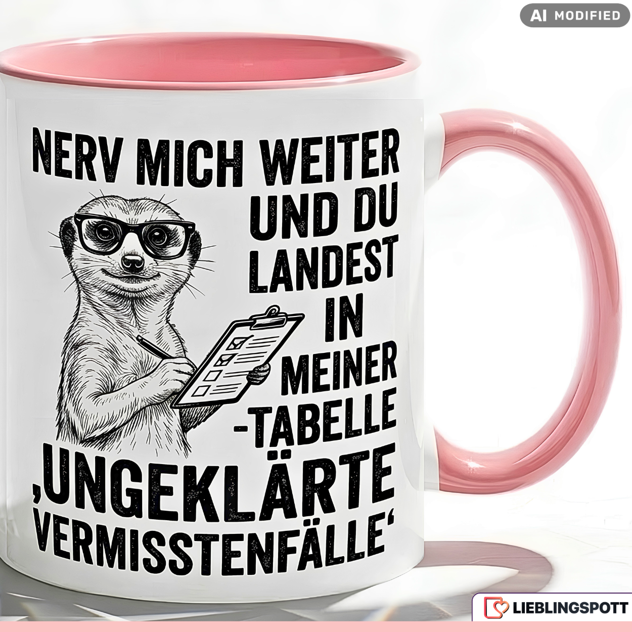 Erdmännchen Tasse Spruch Büro Geschenk Kollege Schwarzer Becher 330ml