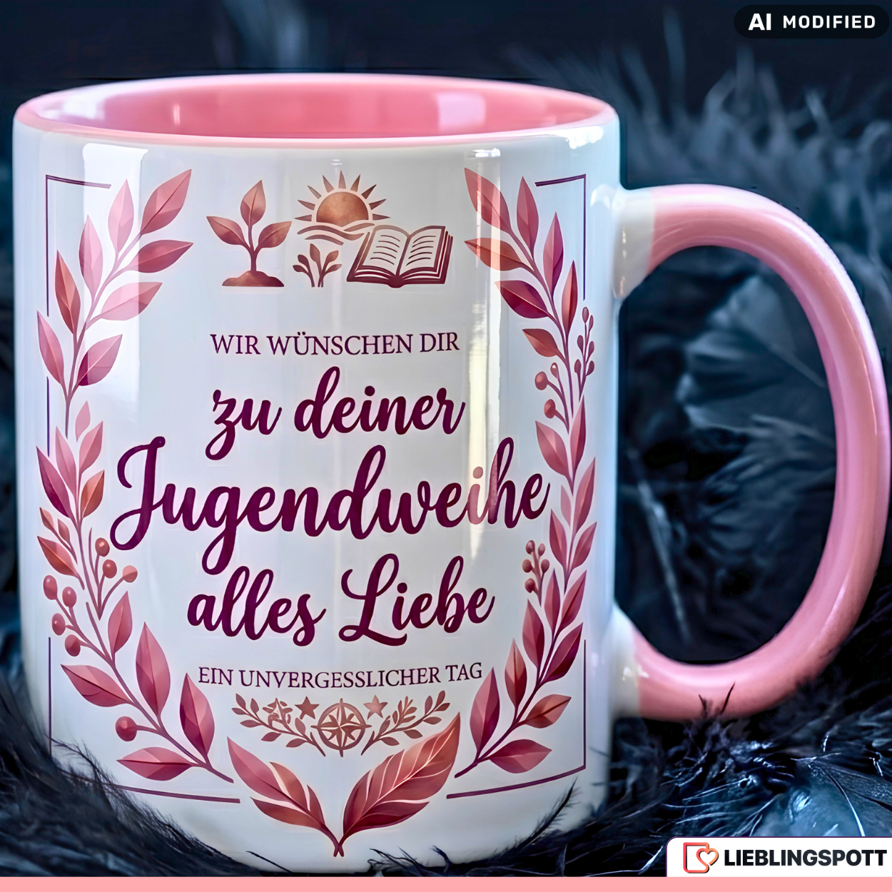 Jugendweihe Tasse Spruch Geschenk alles Liebe Lila Becher 330ml
