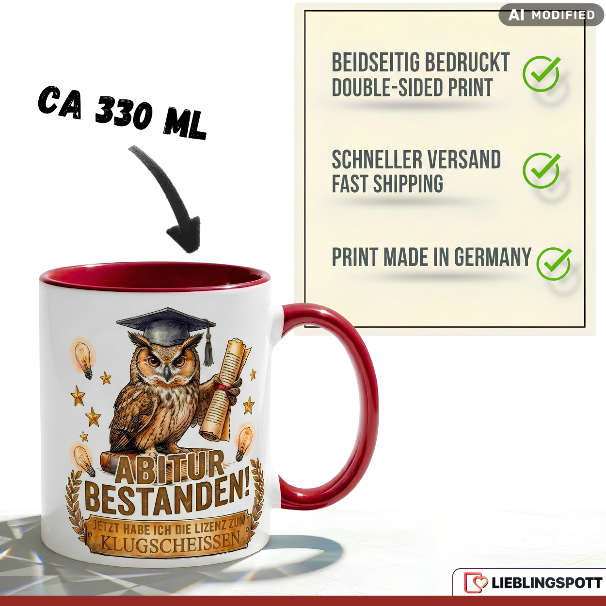 Graduation Owl Quote Mug Red 330ml