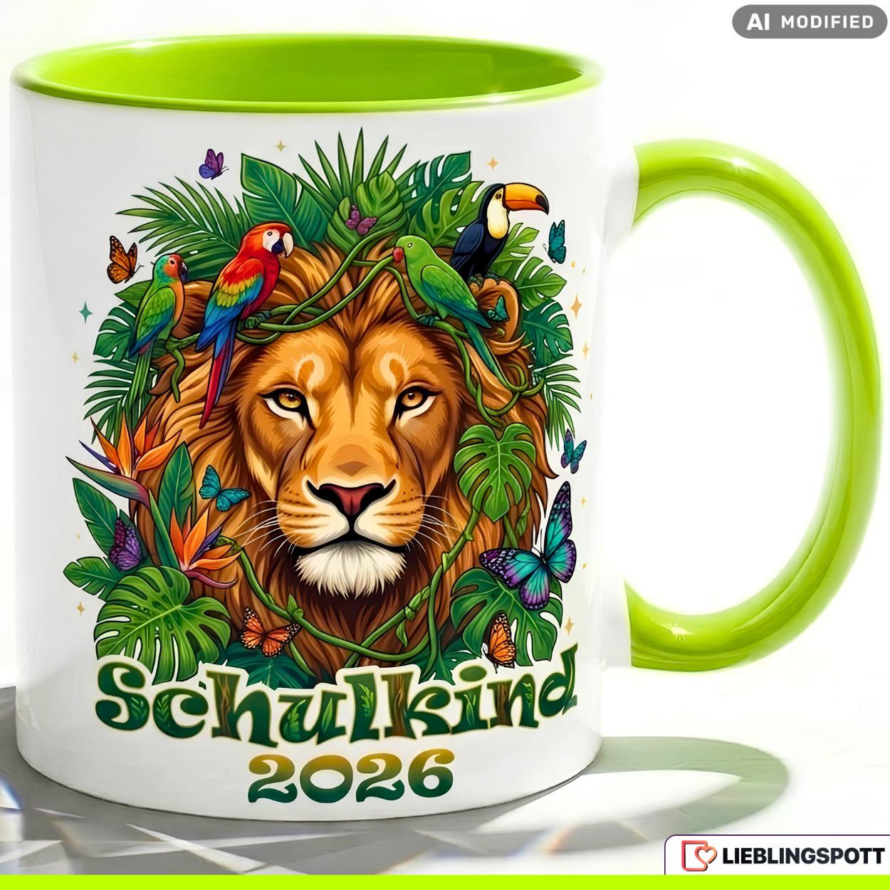 Schulkind Tasse Löwe Geschenk Einschulung 2026 Dschungel Rot Becher 330ml