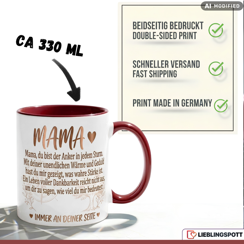 Mama Tasse Spruch Geschenk Danke Muttertag Maroon Becher 330ml