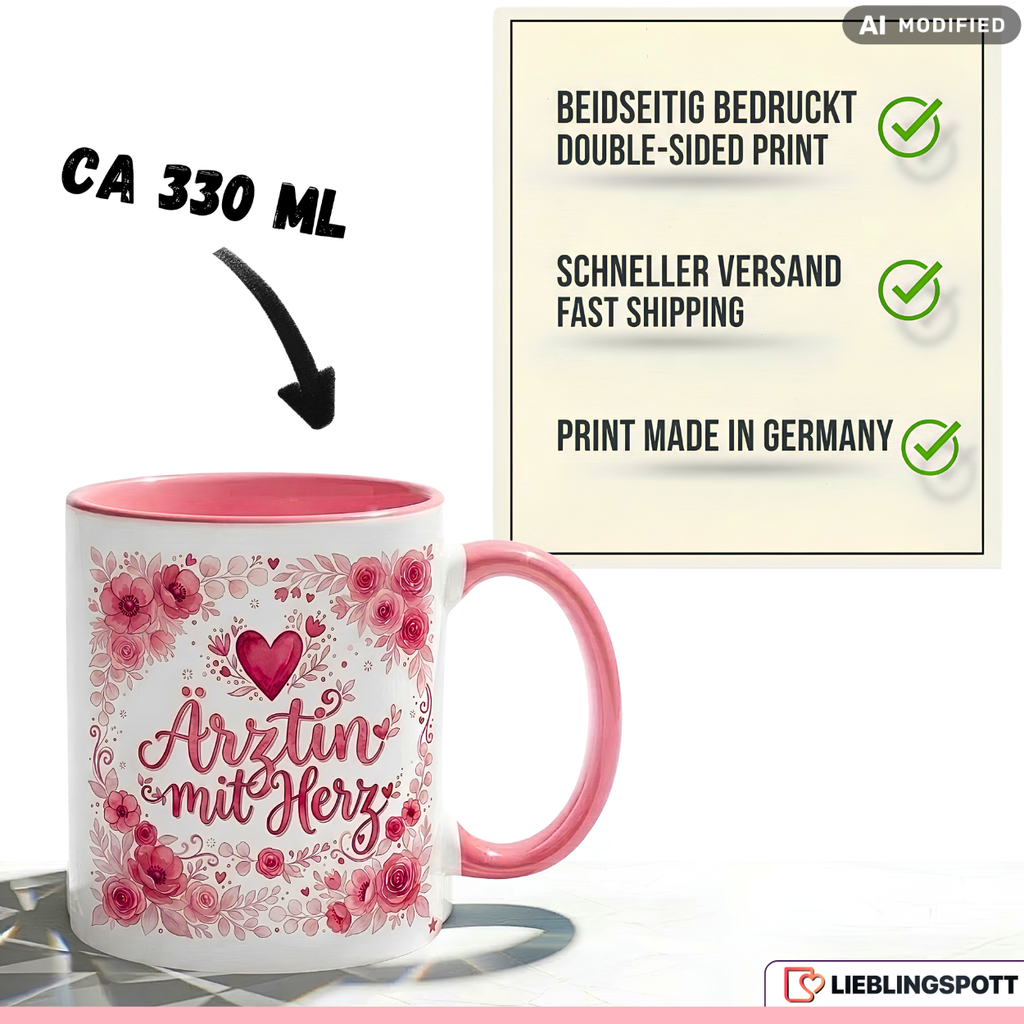 Ärztin Tasse mit Herz Spruch Geschenk Geburtstag Rosa Becher 330ml