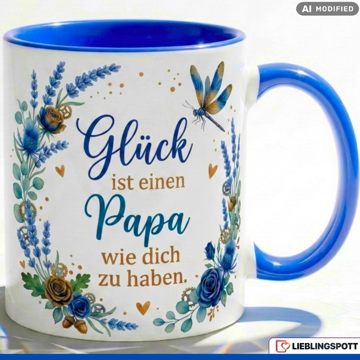 Dad Mug Saying Happiness Gift Father's Day Birthday Blue Cup 330ml
