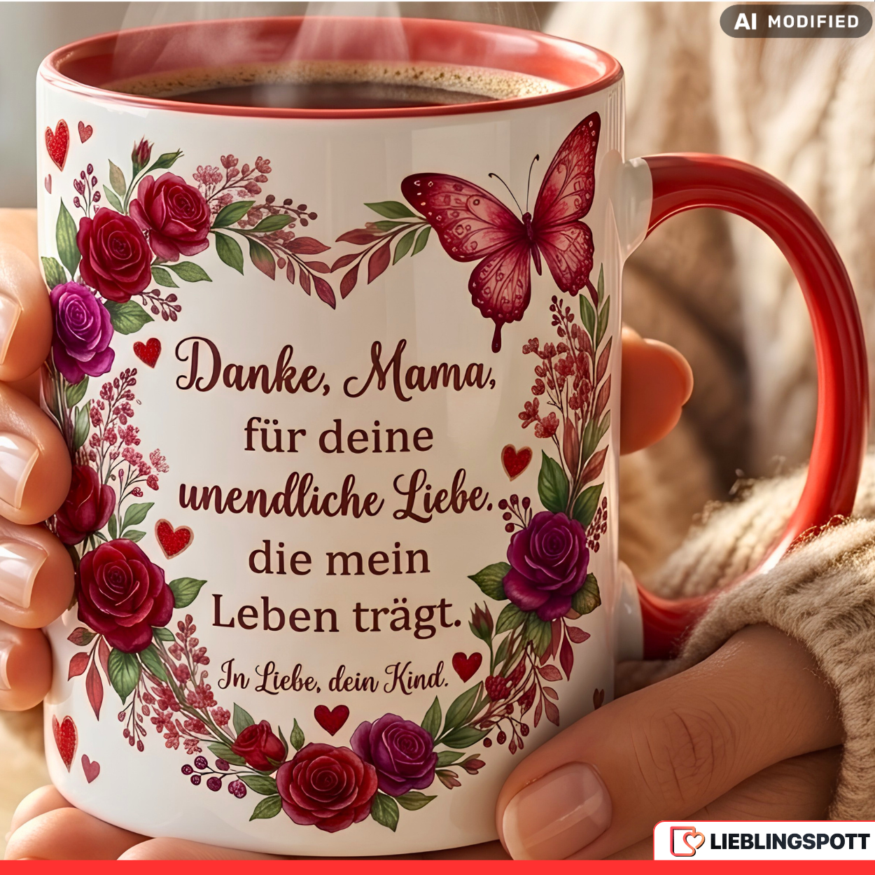 Mama Tasse Spruch Danke Geschenk Muttertag Geburtstag Rot Kaffeetasse 330ml
