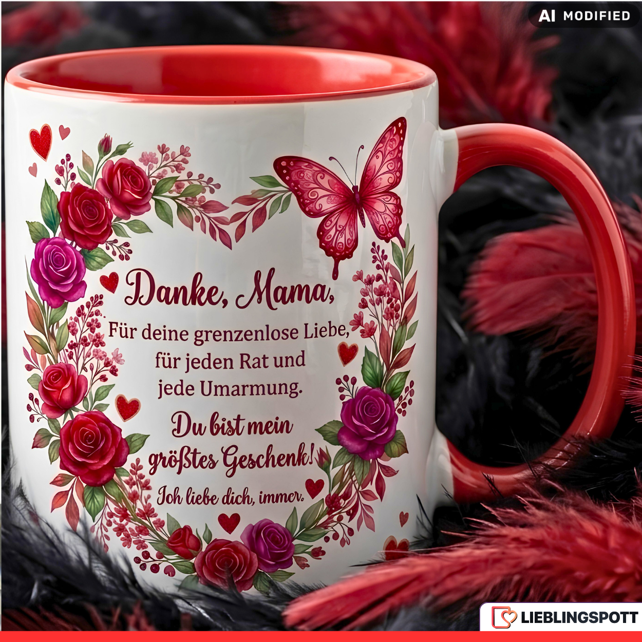 Mama Tasse Spruch Danke Geschenk Muttertag Geburtstag Rot Kaffeetasse 330ml