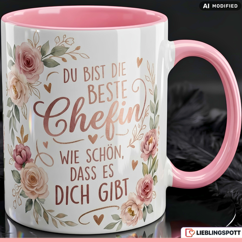 Chefin Tasse Spruch Beste Geschenk Danke Geburtstag Rosa Becher 330ml