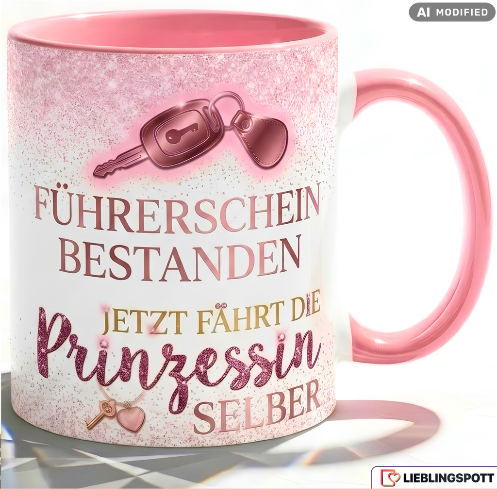 Führerschein Tasse Prinzessin Spruch Geschenk bestanden Rosa Becher 330ml