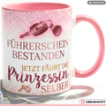 Führerschein Tasse Prinzessin Spruch Geschenk bestanden Rosa Becher 330ml